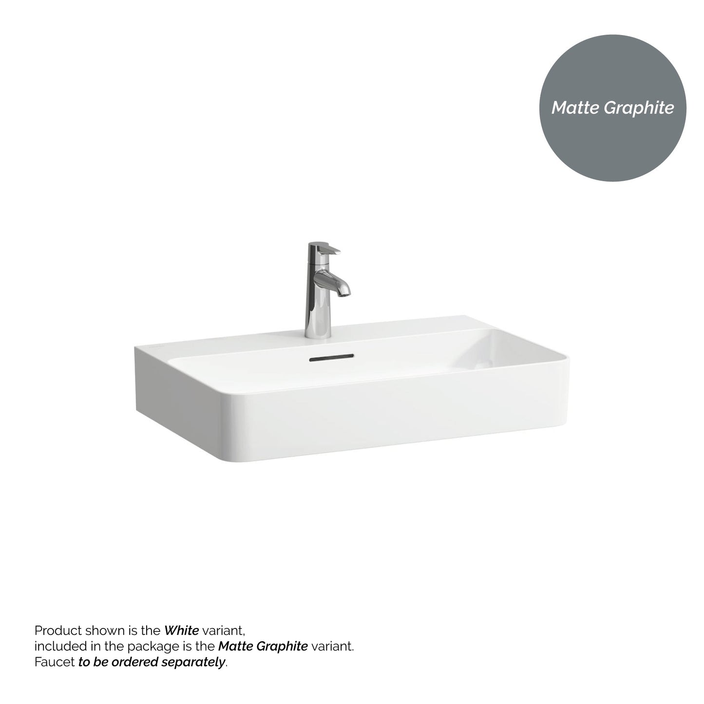 Laufen Val 26" x 17" Matte Graphite Ceramic Countertop Bathroom Sink With Faucet Hole