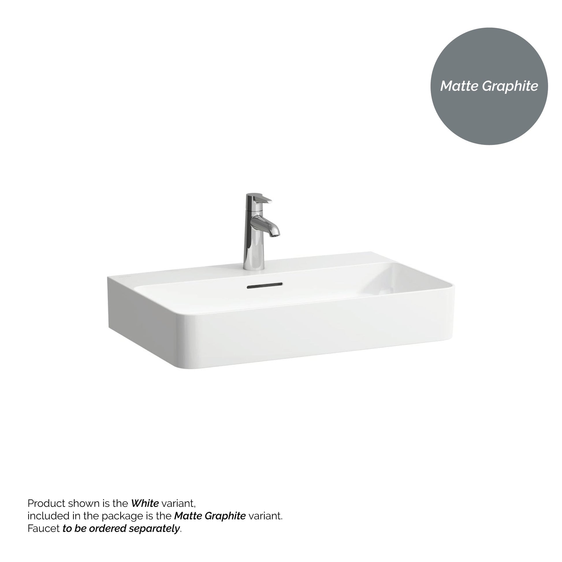Laufen Val 26" x 17" Matte Graphite Ceramic Wall-Mounted Bathroom Sink With Faucet Hole