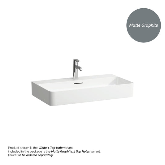 Laufen Val 30" x 17" Matte Graphite Ceramic Countertop Bathroom Sink With 3 Faucet Holes