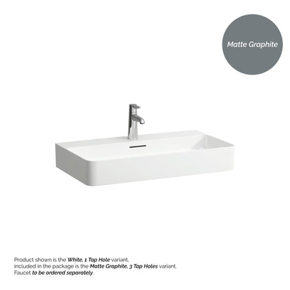 Laufen Val 30" x 17" Matte Graphite Ceramic Wall-Mounted Bathroom Sink With 3 Faucet Holes