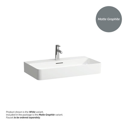 Laufen Val 30" x 17" Matte Graphite Ceramic Wall-Mounted Bathroom Sink With Faucet Hole