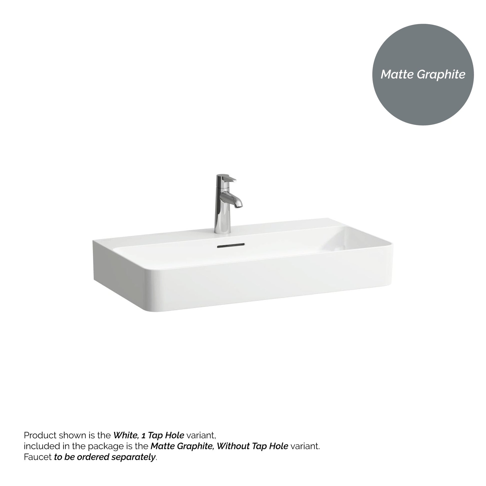 Laufen Val 30" x 17" Matte Graphite Ceramic Wall-Mounted Bathroom Sink Without Faucet Hole