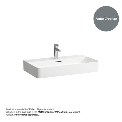 Laufen Val 30" x 17" Matte Graphite Ceramic Wall-Mounted Bathroom Sink Without Faucet Hole