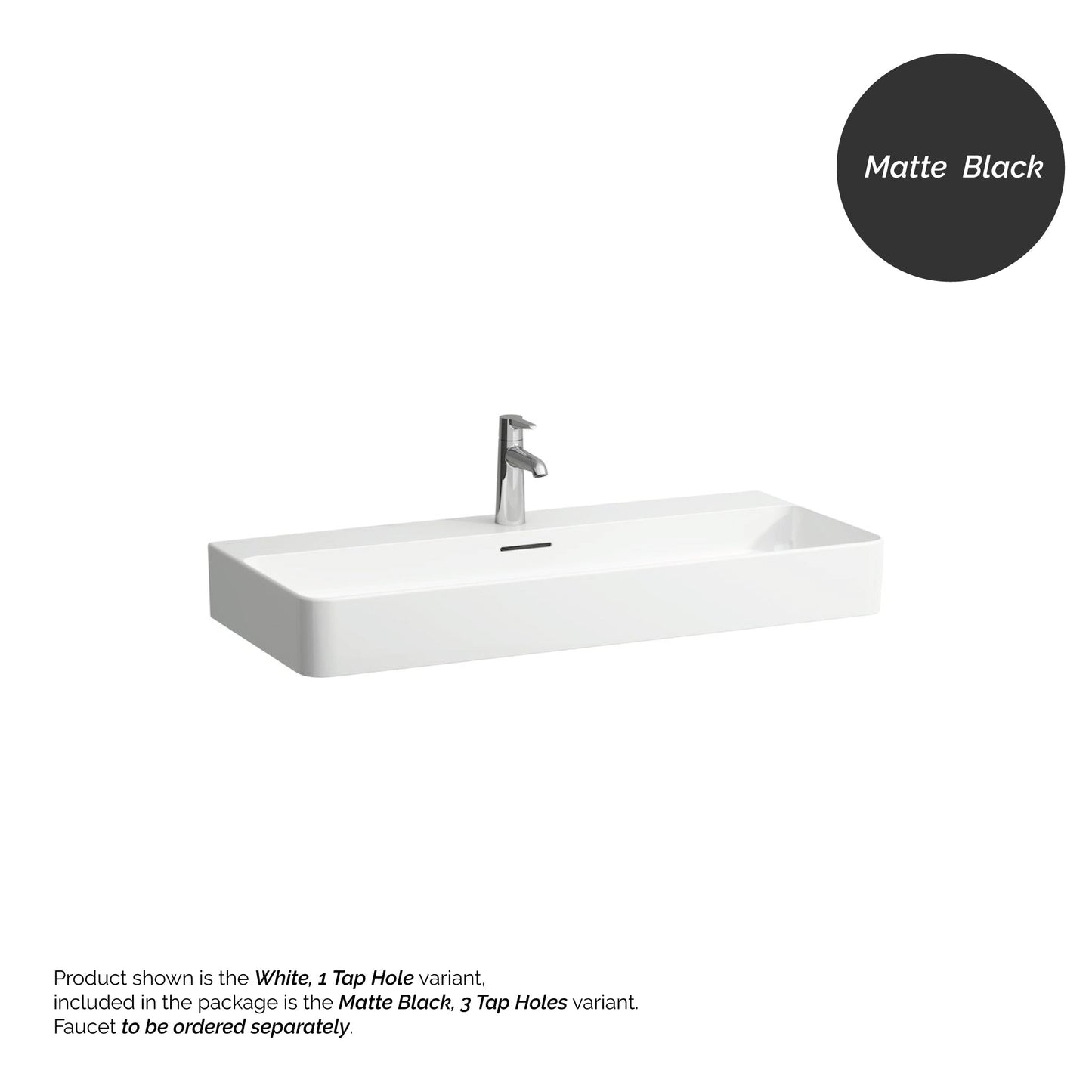 Laufen Val 37" x 17" Matte Black Ceramic Countertop Bathroom Sink With 3 Faucet Holes