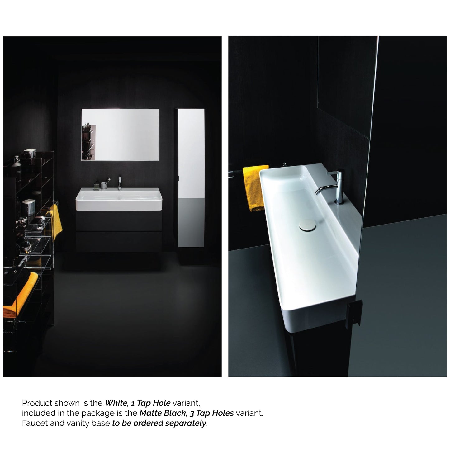 Laufen Val 37" x 17" Matte Black Ceramic Wall-Mounted Bathroom Sink With 3 Faucet Holes