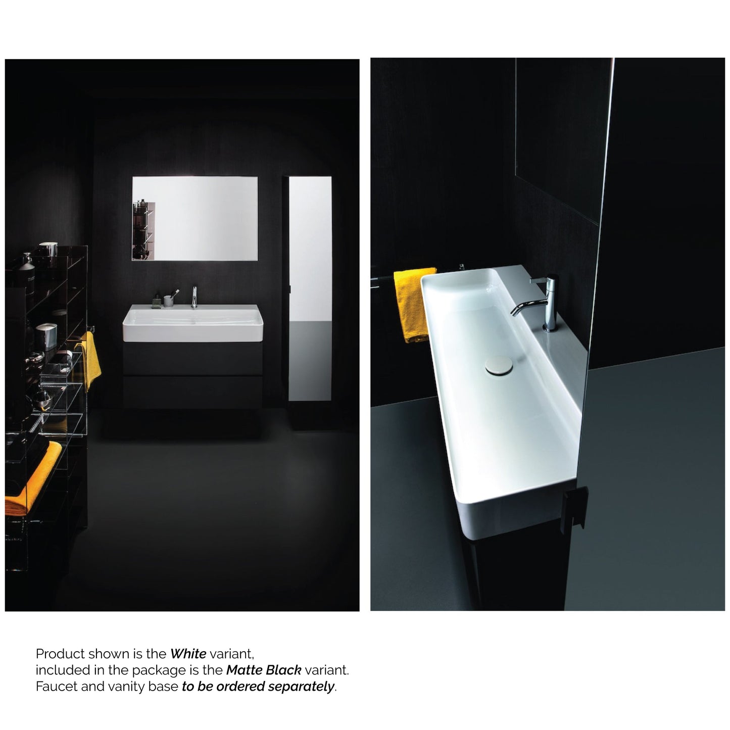 Laufen Val 37" x 17" Matte Black Ceramic Wall-Mounted Bathroom Sink With Faucet Hole