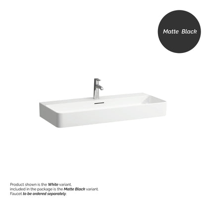 Laufen Val 37" x 17" Matte Black Ceramic Wall-Mounted Bathroom Sink With Faucet Hole