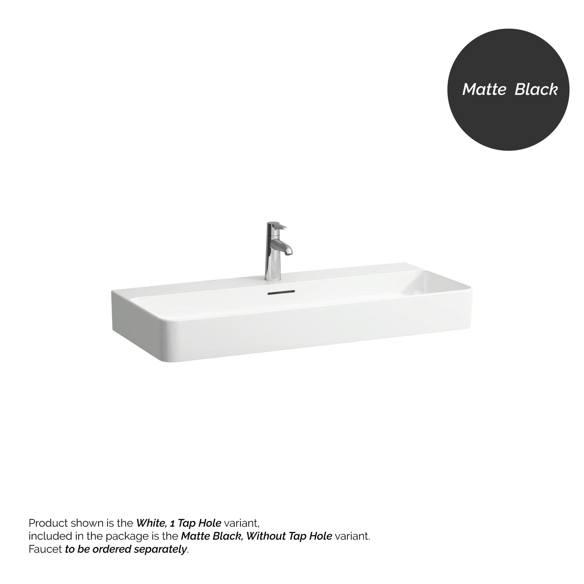 Laufen Val 37" x 17" Matte Black Ceramic Wall-Mounted Bathroom Sink Without Faucet Hole