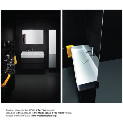 Laufen Val 37" x 17" Matte Black Ceramic Wall-Mounted Trough Bathroom Sink With 2 Faucet Holes