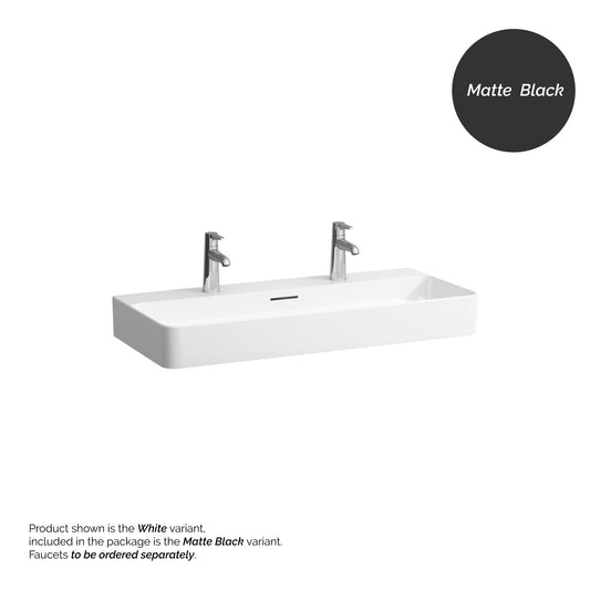 Laufen Val 37" x 17" Matte Black Ceramic Wall-Mounted Trough Bathroom Sink With 2 Faucet Holes