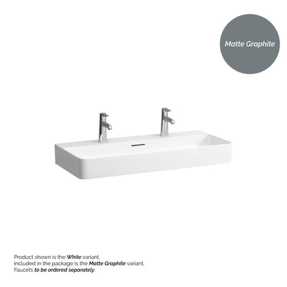Laufen Val 37" x 17" Matte Graphite Ceramic Countertop Trough Bathroom Sink With 2 Faucet Holes
