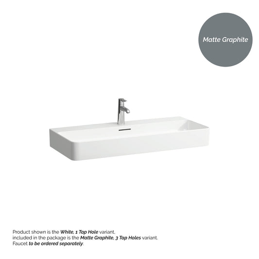 Laufen Val 37" x 17" Matte Graphite Ceramic Wall-Mounted Bathroom Sink With 3 Faucet Holes