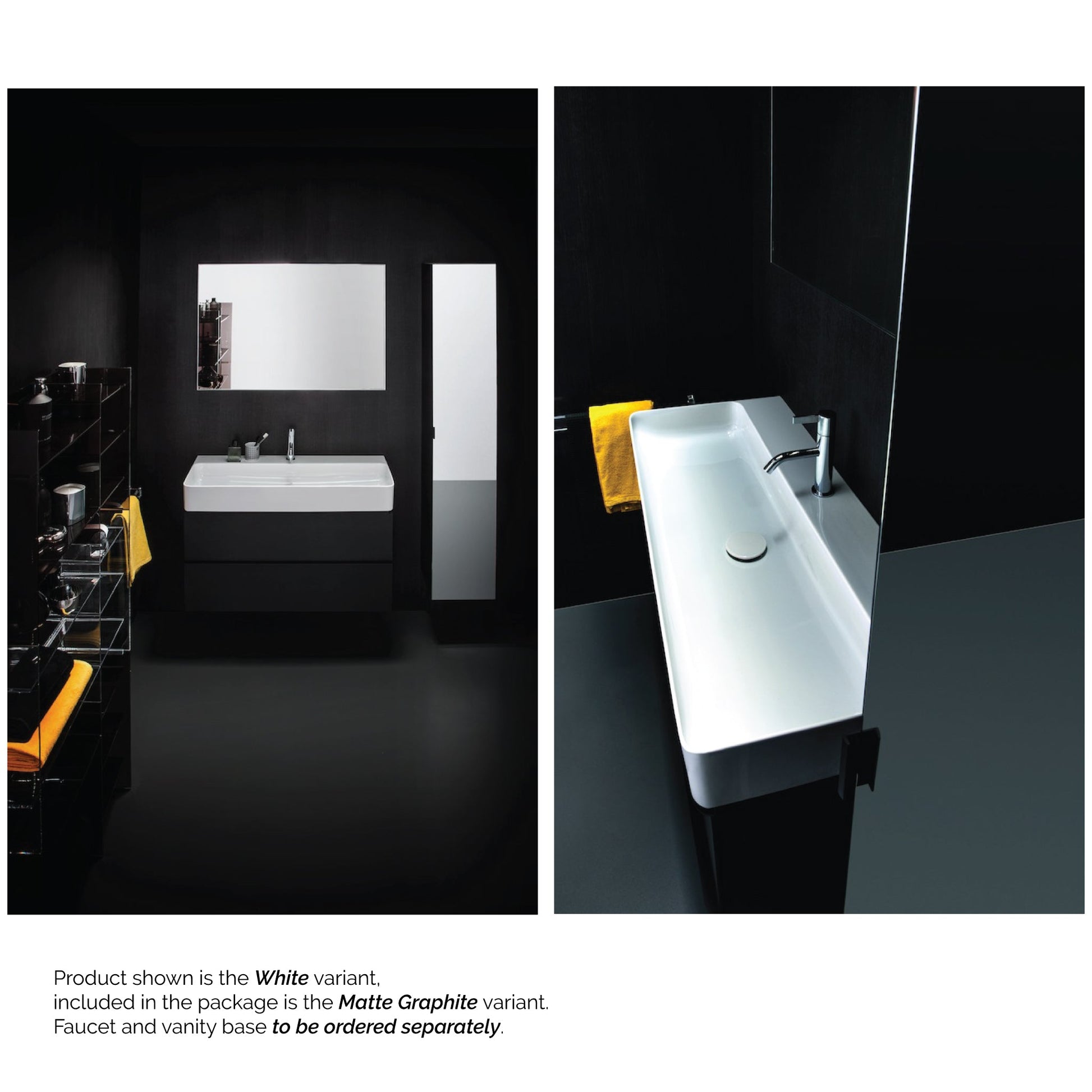 Laufen Val 37" x 17" Matte Graphite Ceramic Wall-Mounted Bathroom Sink With Faucet Hole