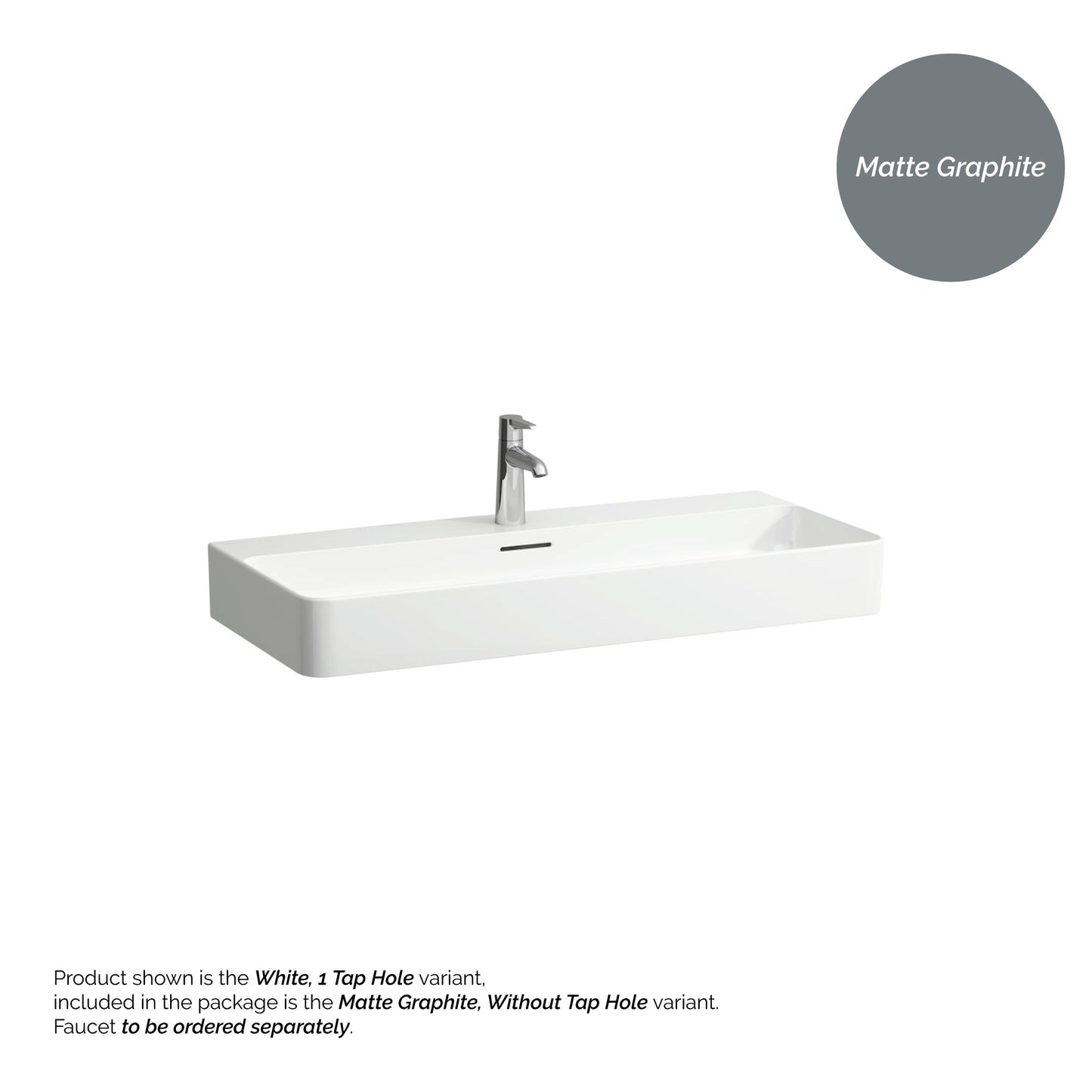 Laufen Val 37" x 17" Matte Graphite Ceramic Wall-Mounted Bathroom Sink Without Faucet Hole