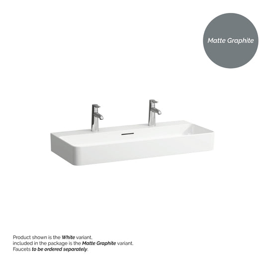 Laufen Val 37" x 17" Matte Graphite Ceramic Wall-Mounted Trough Bathroom Sink With 2 Faucet Holes