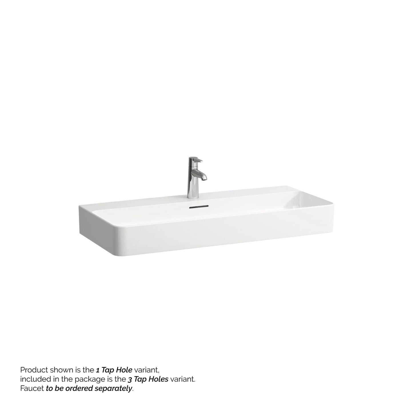 Laufen Val 37" x 17" Matte White Ceramic Countertop Bathroom Sink With 3 Faucet Holes