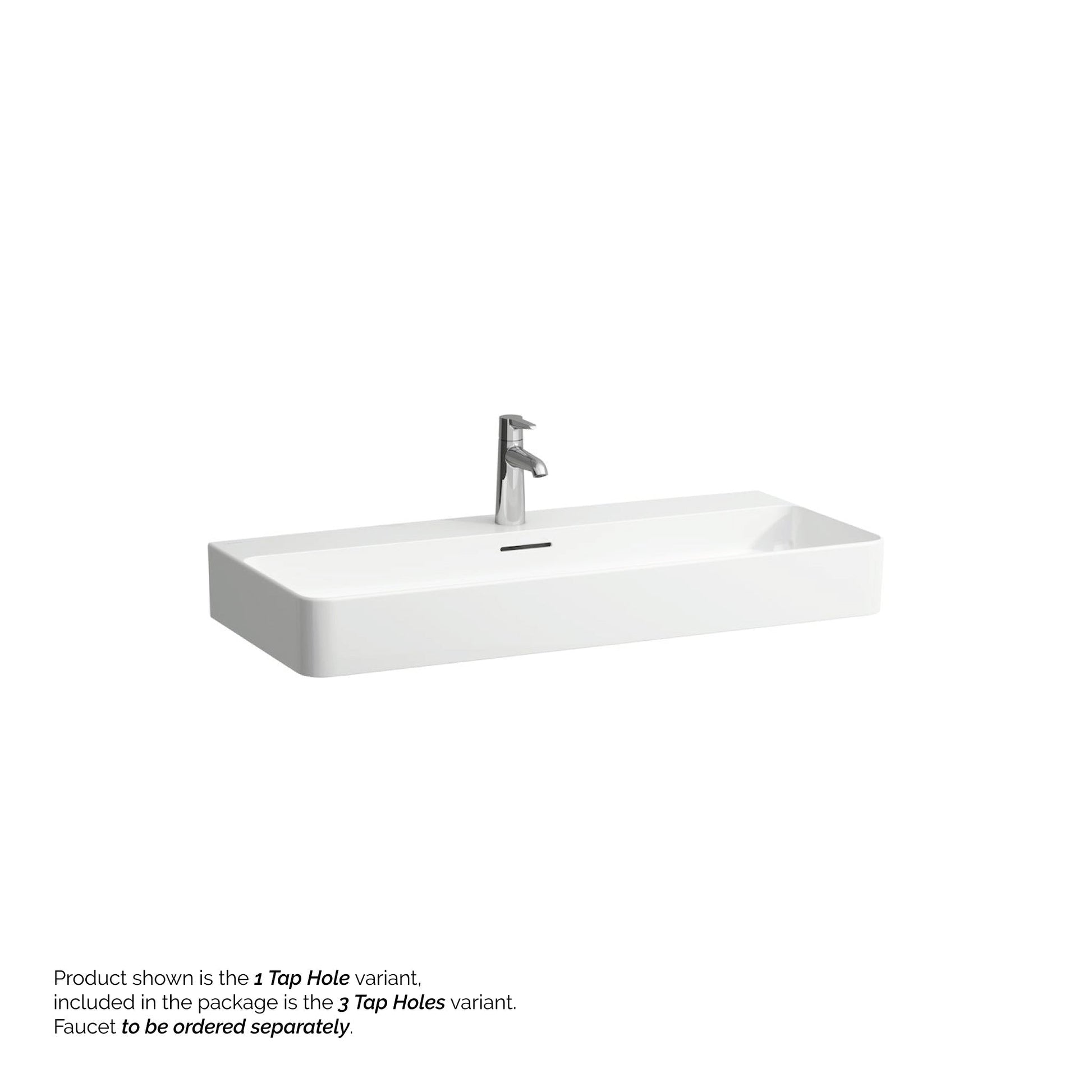 Laufen Val 37" x 17" Matte White Ceramic Countertop Bathroom Sink With 3 Faucet Holes