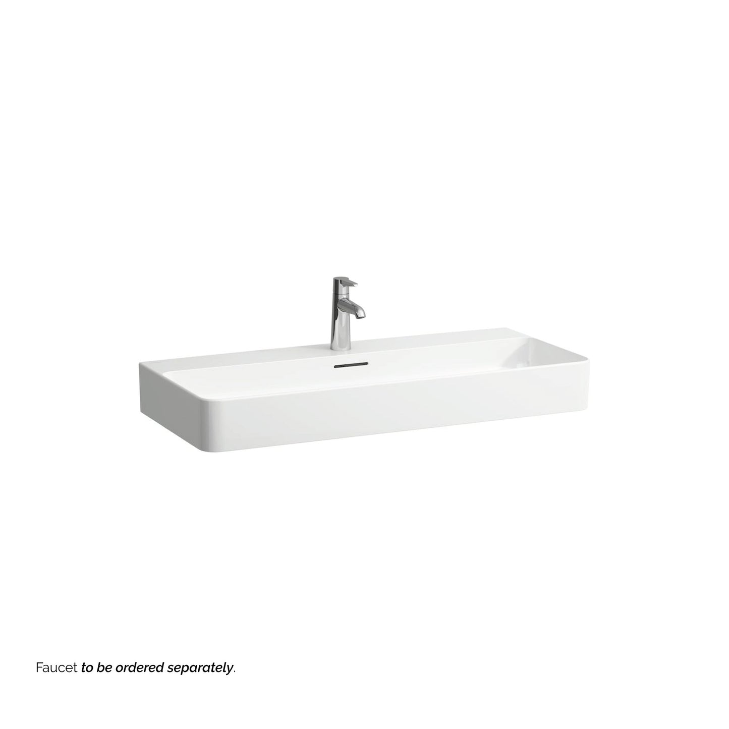 Laufen Val 37" x 17" Matte White Ceramic Countertop Bathroom Sink With Faucet Hole