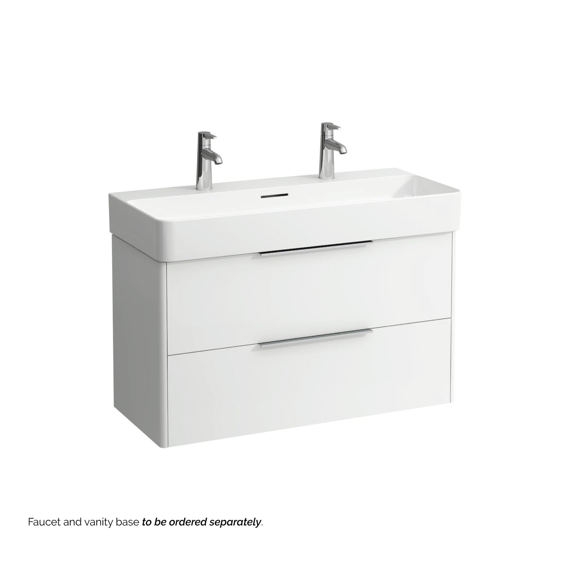 Laufen Val 37" x 17" Matte White Ceramic Wall-Mounted Trough Bathroom Sink With 2 Faucet Holes