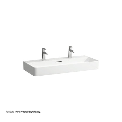 Laufen Val 37" x 17" Matte White Ceramic Wall-Mounted Trough Bathroom Sink With 2 Faucet Holes