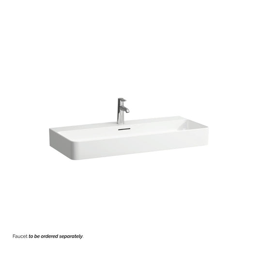 Laufen Val 37" x 17" White Ceramic Counterop Bathroom Sink With Faucet Hole