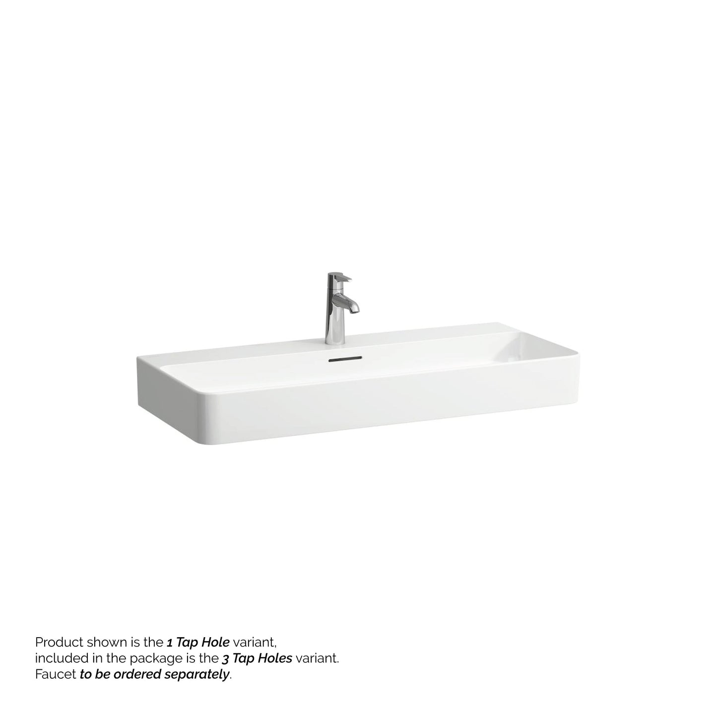 Laufen Val 37" x 17" White Ceramic Countertop Bathroom Sink With 3 Faucet Holes