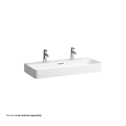 Laufen Val 37" x 17" White Ceramic Wall-Mounted Trough Bathroom Sink With 2 Faucet Holes