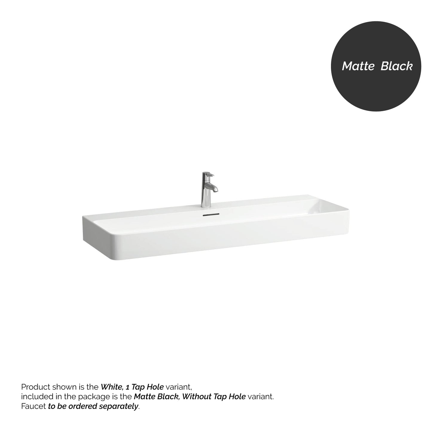 Laufen Val 47" x 17" Matte Black Ceramic Wall-Mounted Bathroom Sink Without Faucet Hole