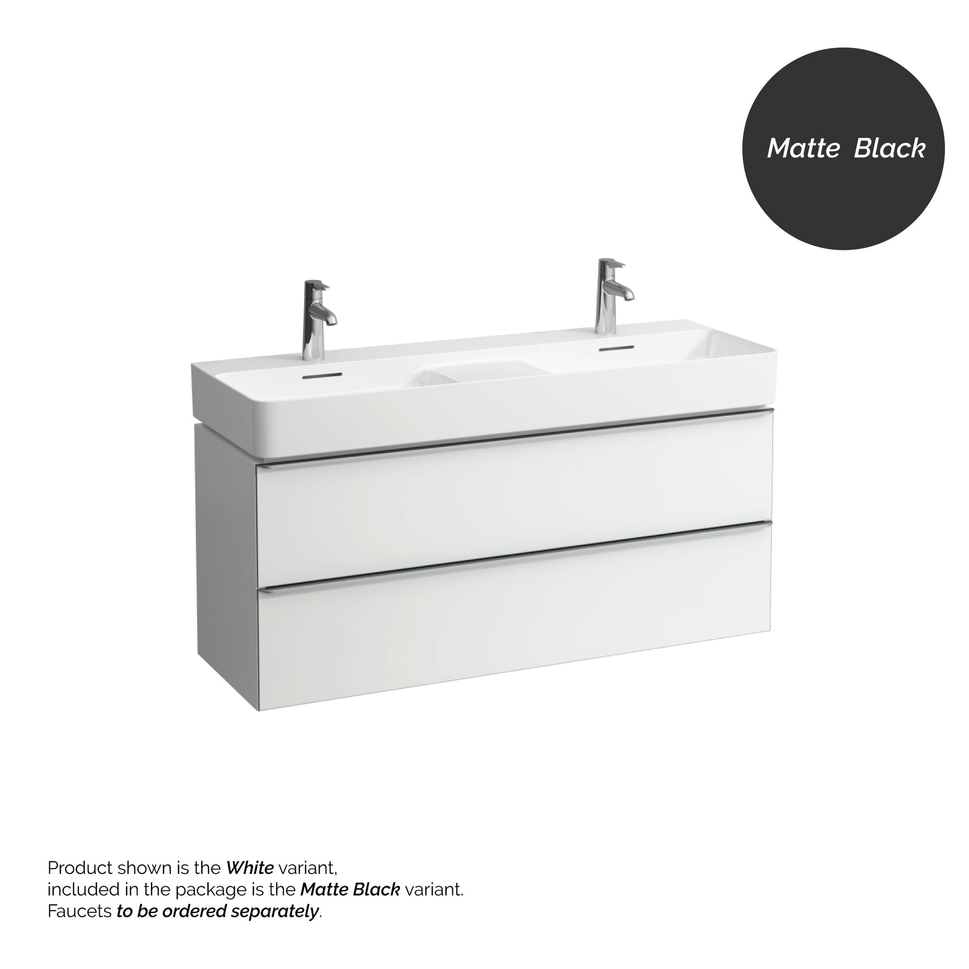 Laufen Val 47" x 17" Matte Black Ceramic Wall-Mounted Double Bathroom Sink With 2 Faucet Holes