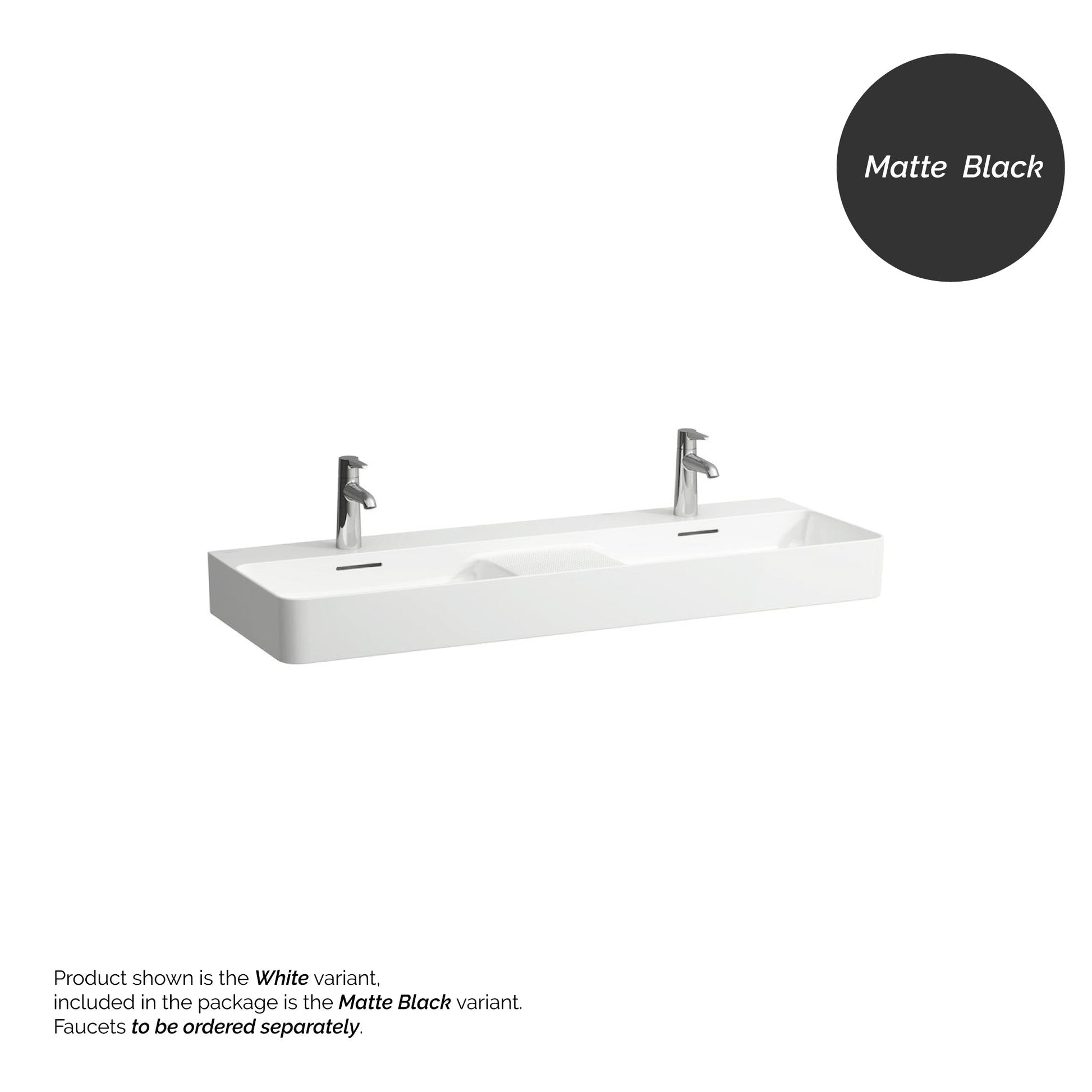 Laufen Val 47" x 17" Matte Black Ceramic Wall-Mounted Double Bathroom Sink With 2 Faucet Holes