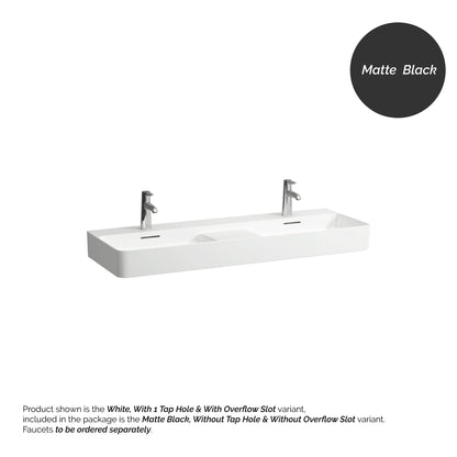 Laufen Val 47" x 17" Matte Black Ceramic Wall-Mounted Double Bathroom Sink Without Faucet Hole and Overflow Slot