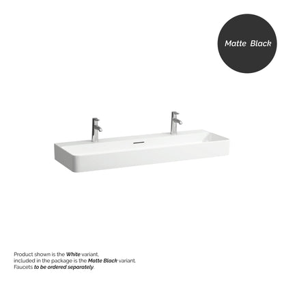 Laufen Val 47" x 17" Matte Black Ceramic Wall-Mounted Trough Bathroom Sink With 2 Faucet Holes
