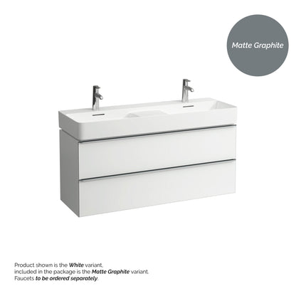 Laufen Val 47" x 17" Matte Graphite Ceramic Wall-Mounted Double Bathroom Sink With 2 Faucet Holes