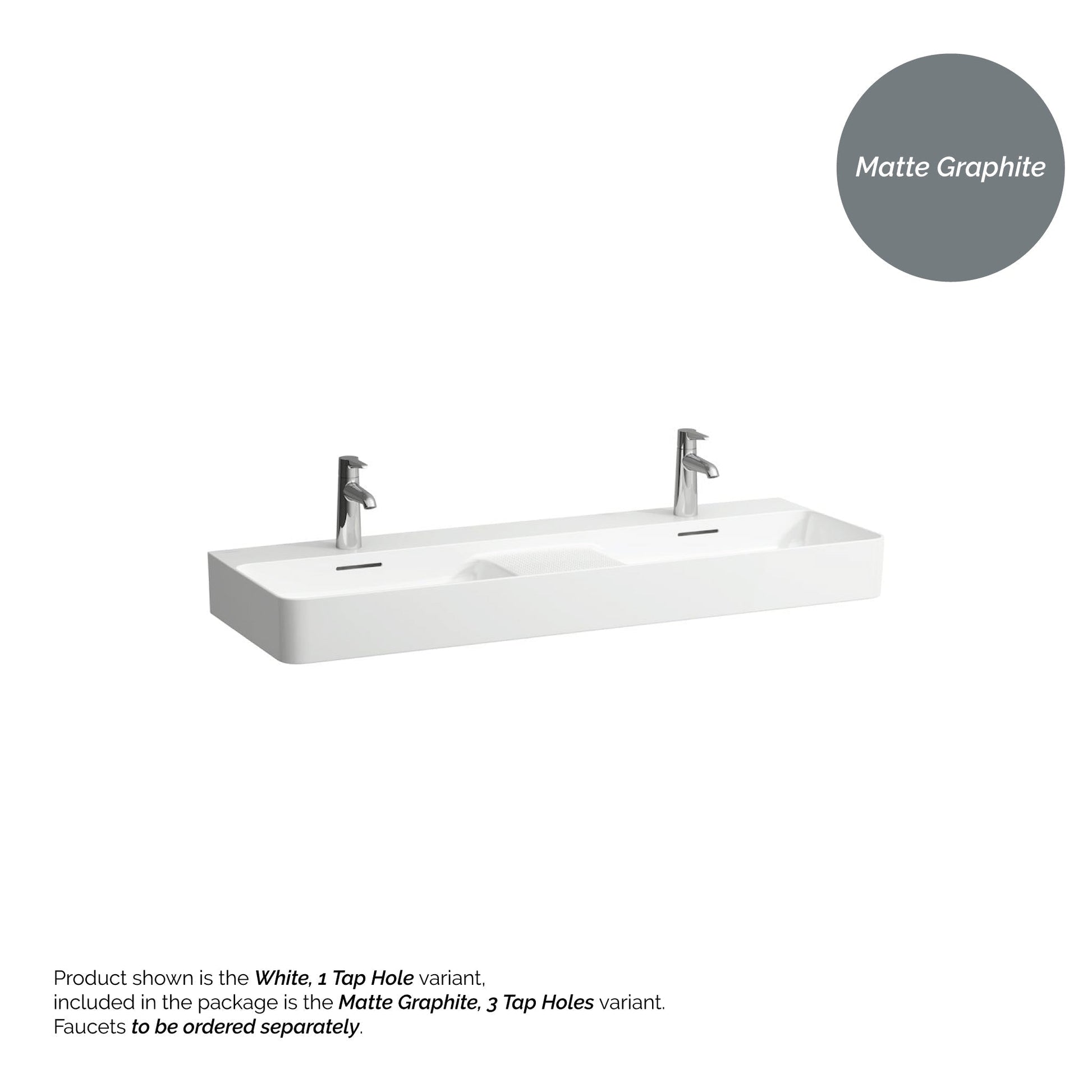 Laufen Val 47" x 17" Matte Graphite Ceramic Wall-Mounted Double Bathroom Sink With 6 Faucet Holes