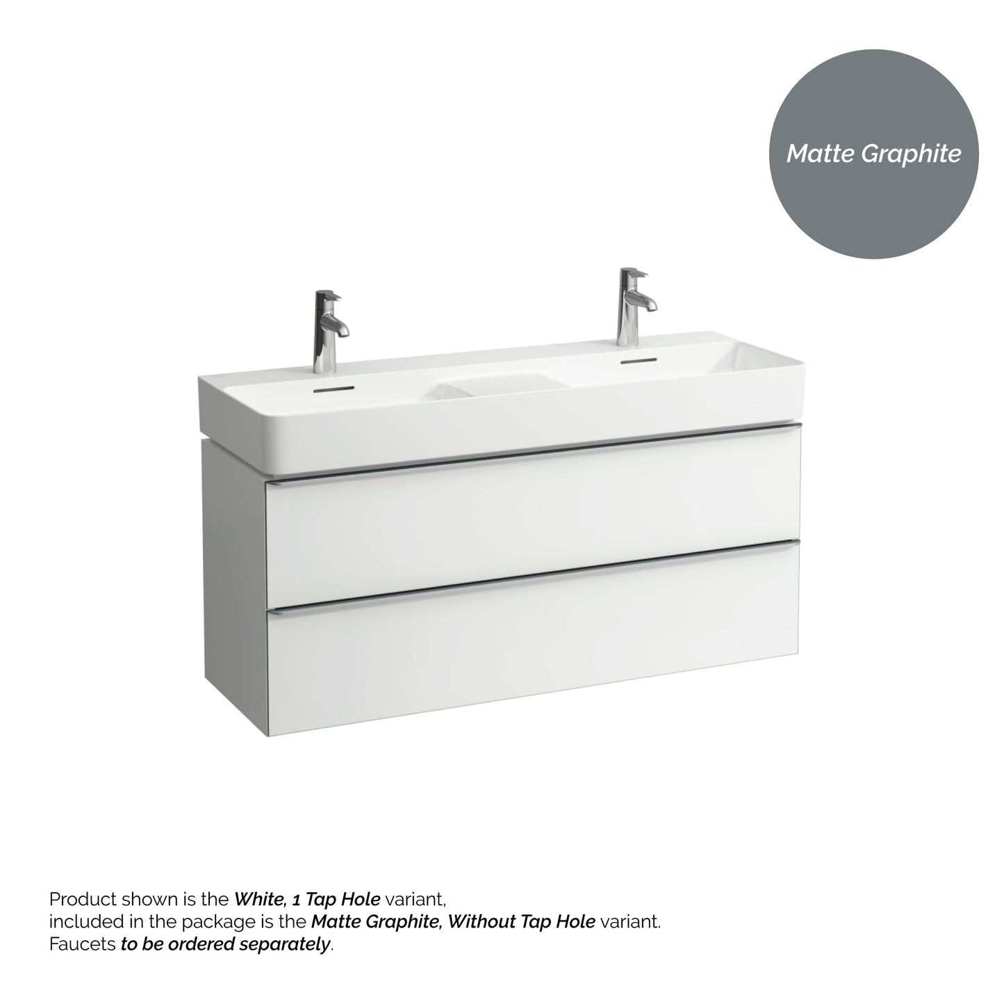 Laufen Val 47" x 17" Matte Graphite Ceramic Wall-Mounted Double Bathroom Sink Without Faucet Hole