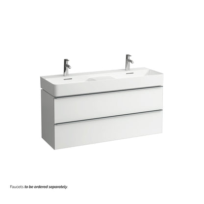 Laufen Val 47" x 17" Matte White Ceramic Wall-Mounted Double Bathroom Sink With 2 Faucet Holes