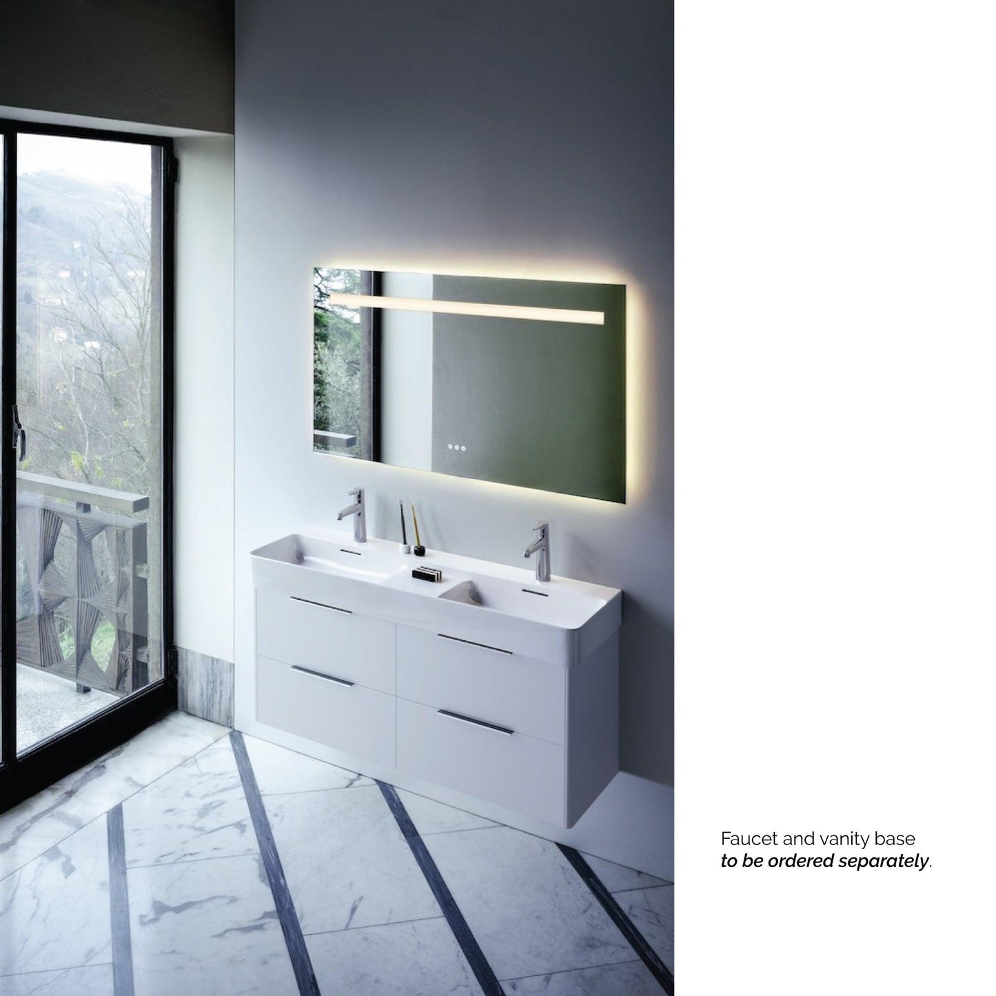 Laufen Val 47" x 17" Matte White Ceramic Wall-Mounted Double Bathroom Sink With 2 Faucet Holes