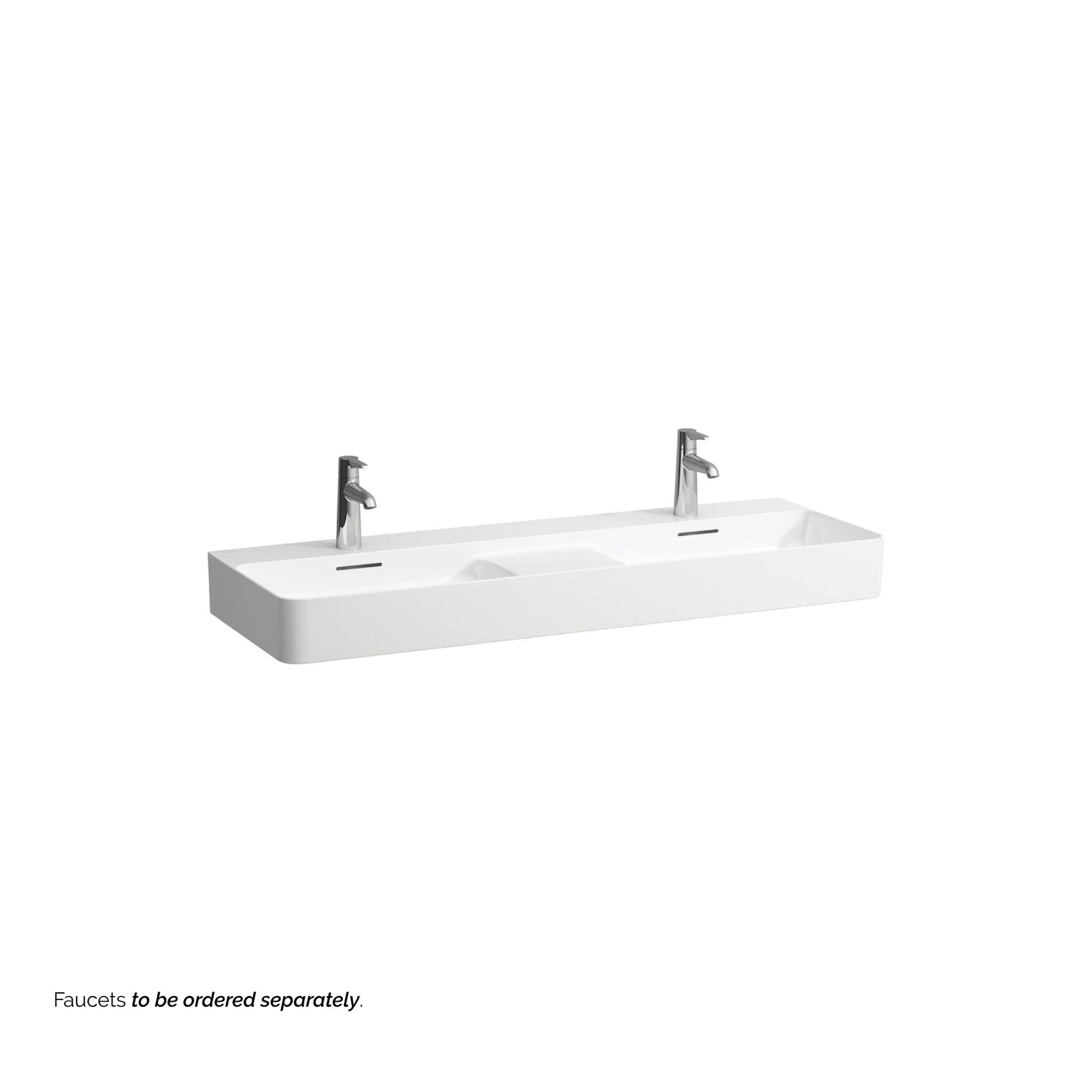 Laufen Val 47" x 17" Matte White Ceramic Wall-Mounted Double Bathroom Sink With 2 Faucet Holes
