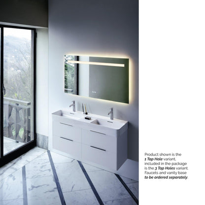 Laufen Val 47" x 17" Matte White Ceramic Wall-Mounted Double Bathroom Sink With 6 Faucet Holes