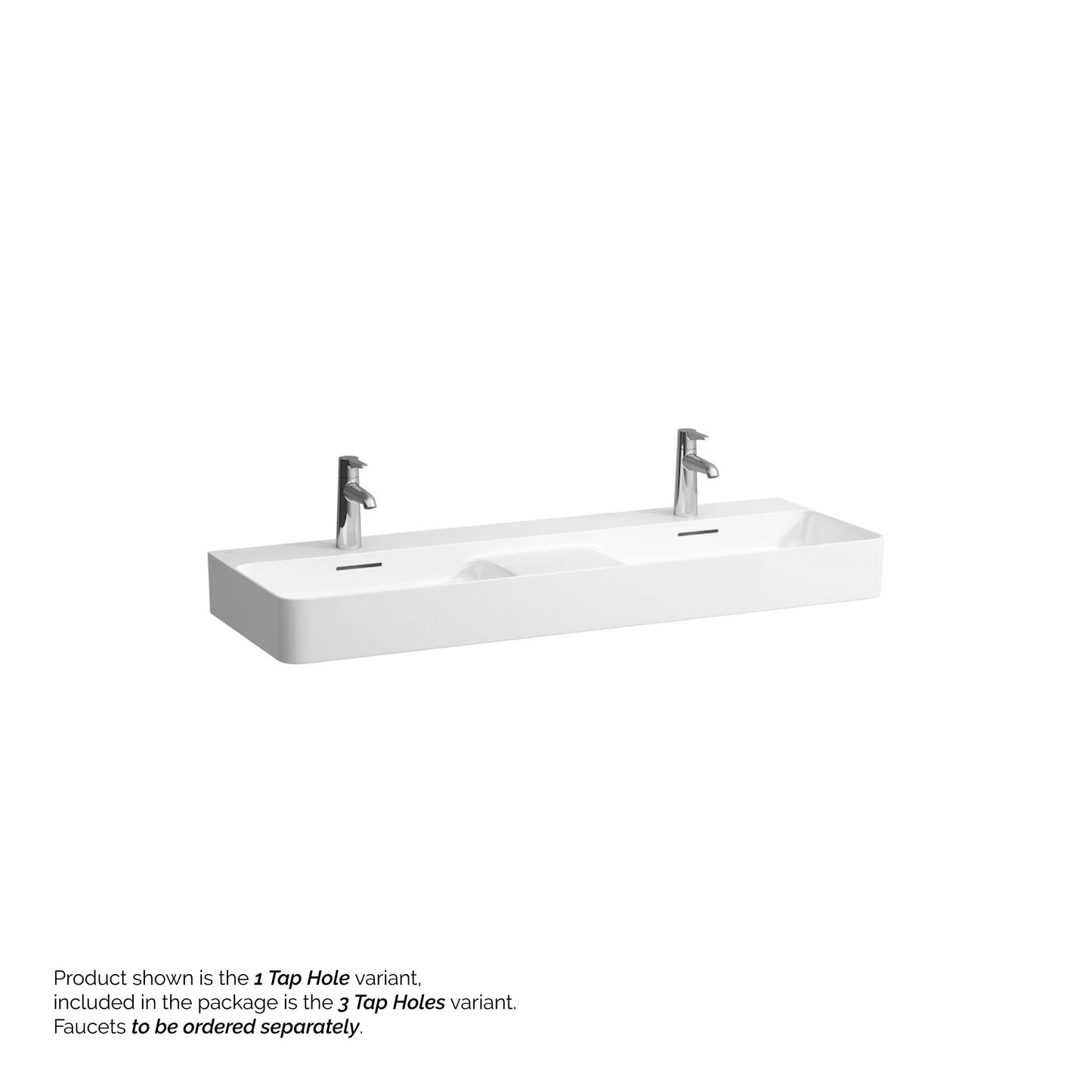 Laufen Val 47" x 17" Matte White Ceramic Wall-Mounted Double Bathroom Sink With 6 Faucet Holes