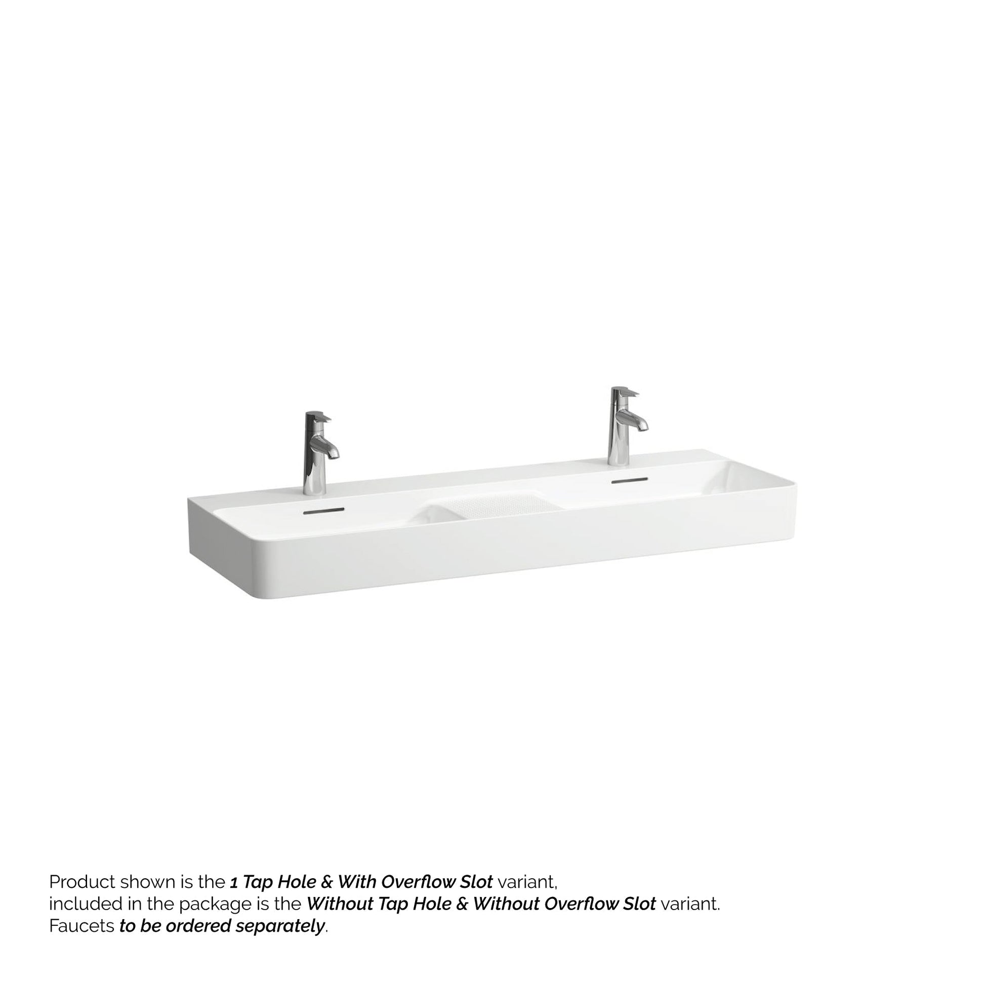 Laufen Val 47" x 17" Matte White Ceramic Wall-Mounted Double Bathroom Sink Without Faucet Hole and Overflow Slot