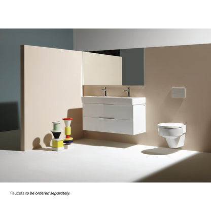 Laufen Val 47" x 17" Matte White Ceramic Wall-Mounted Trough Bathroom Sink With 2 Faucet Holes