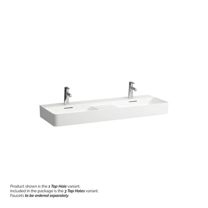 Laufen Val 47" x 17" White Ceramic Wall-Mounted Double Bathroom Sink With 6 Faucet Holes