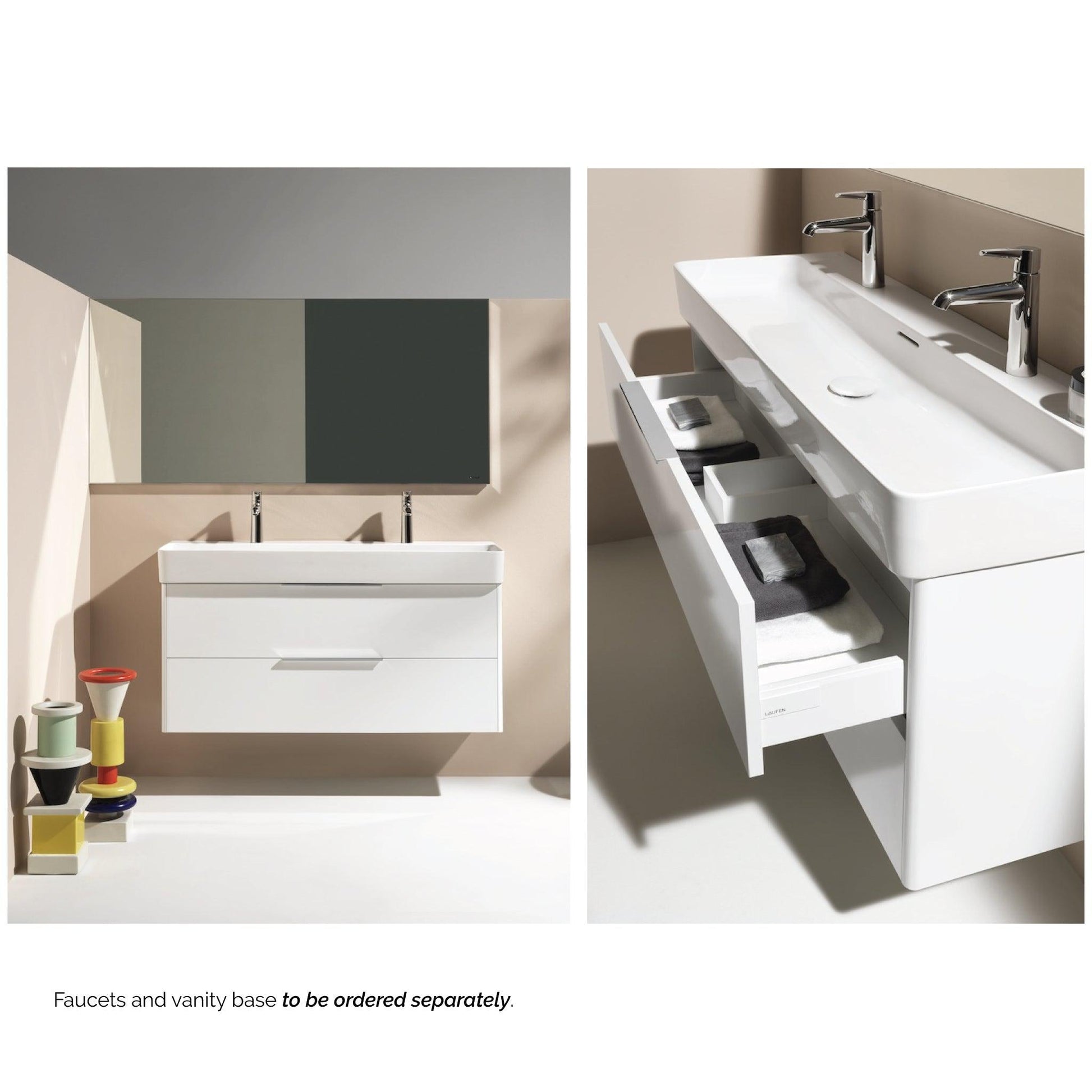 Laufen Val 47" x 17" White Ceramic Wall-Mounted Trough Bathroom Sink With 2 Faucet Holes