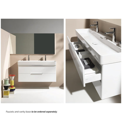 Laufen Val 47" x 17" White Ceramic Wall-Mounted Trough Bathroom Sink With 2 Faucet Holes