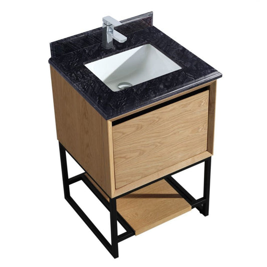 Laviva Alto 24" California White Oak Vanity Base and Black Wood Marble Countertop With Rectangular Ceramic Sink