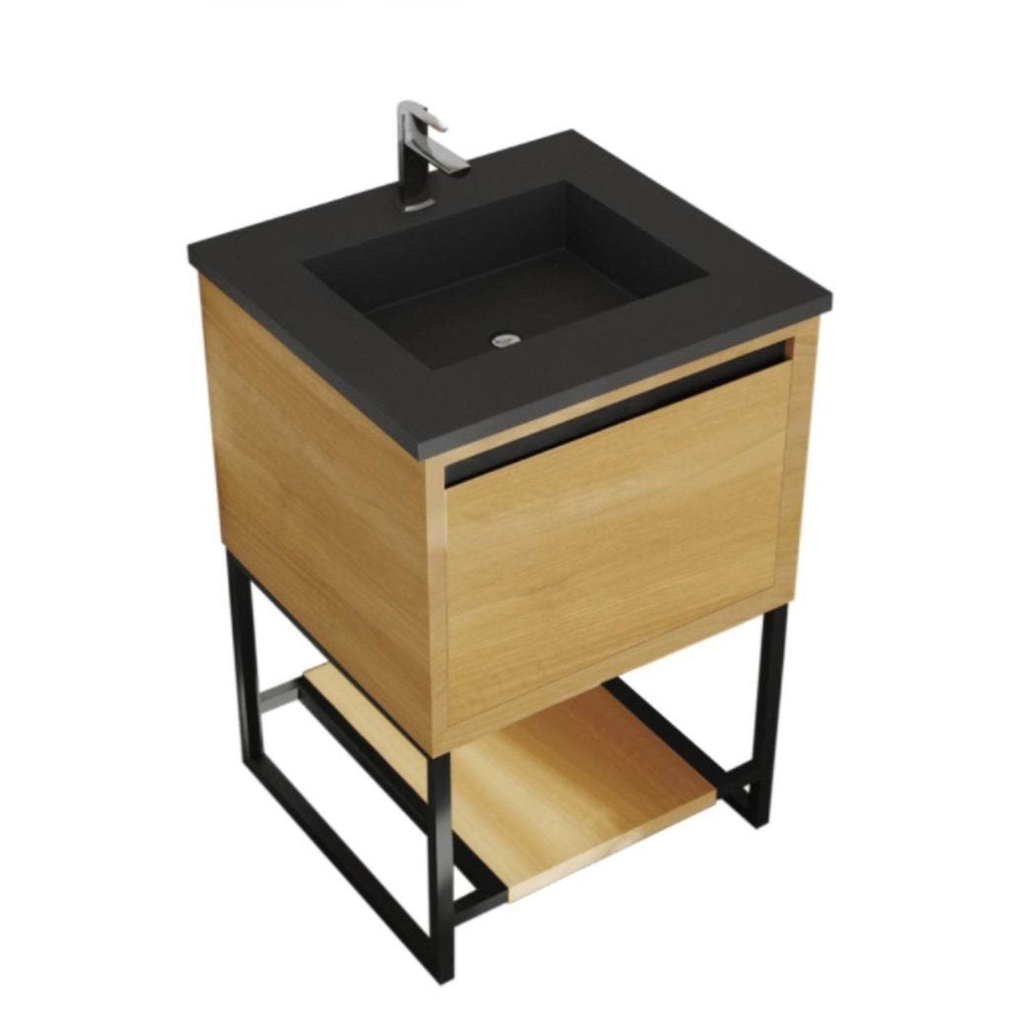 Laviva Alto 24" California White Oak Vanity Base and Matte Black Solid Surface Countertop With Integrated Sink