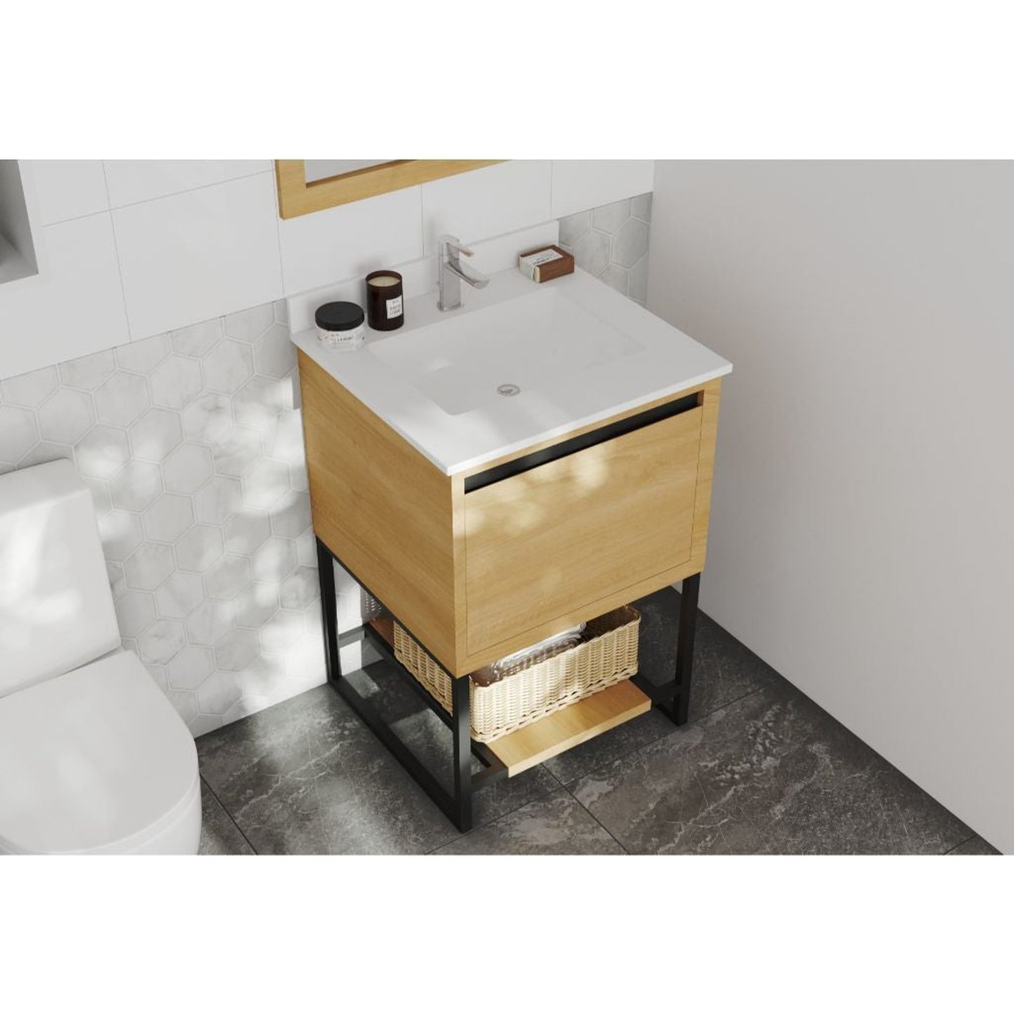 Laviva Alto 24" California White Oak Vanity Base and White Quartz Countertop With Rectangular Ceramic Sink