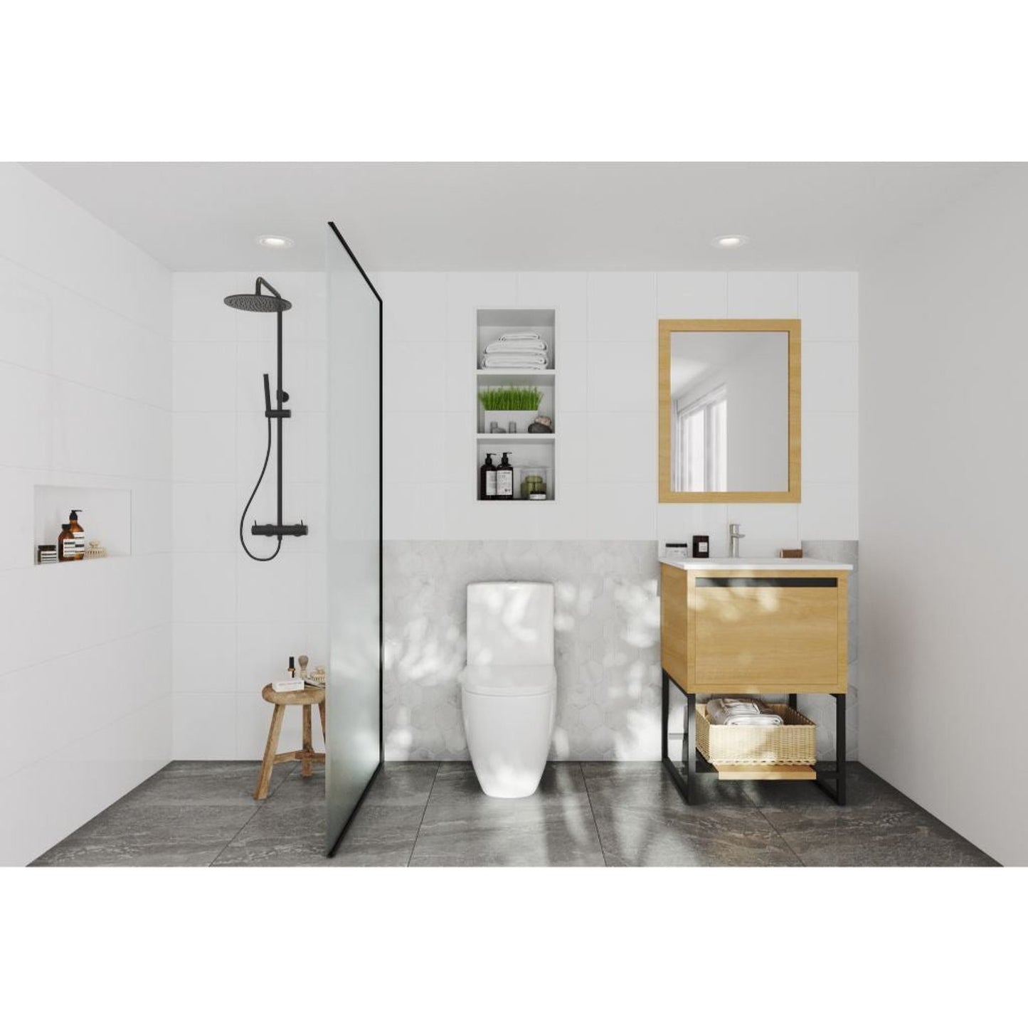 Laviva Alto 24" California White Oak Vanity Base and White Quartz Countertop With Rectangular Ceramic Sink