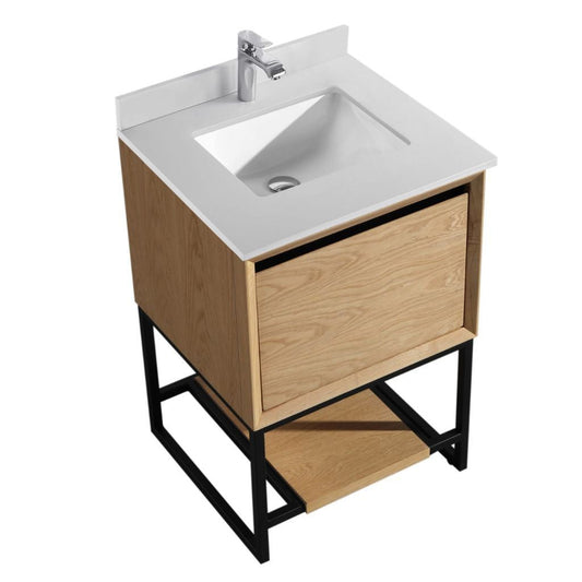 Laviva Alto 24" California White Oak Vanity Base and White Quartz Countertop With Rectangular Ceramic Sink